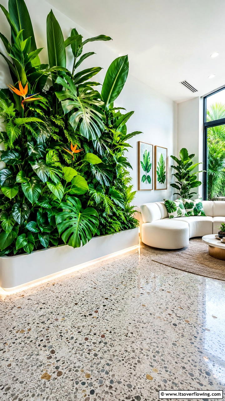 Tropical Foliage Wall - 30 Indoor Plant Wall Ideas to Transform Blank Spaces