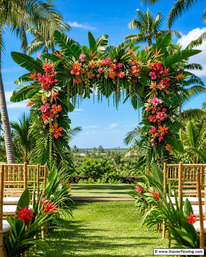 Tropical Foliage Wedding Arch - 21 Beautiful Wedding Arch Ideas for Ceremony Backdrops