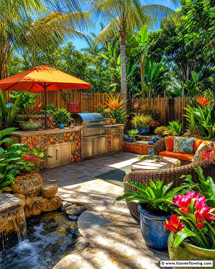 Tropical Garden BBQ Escape - 21 BBQ Area Ideas for the Ultimate Outdoor Cooking Experience