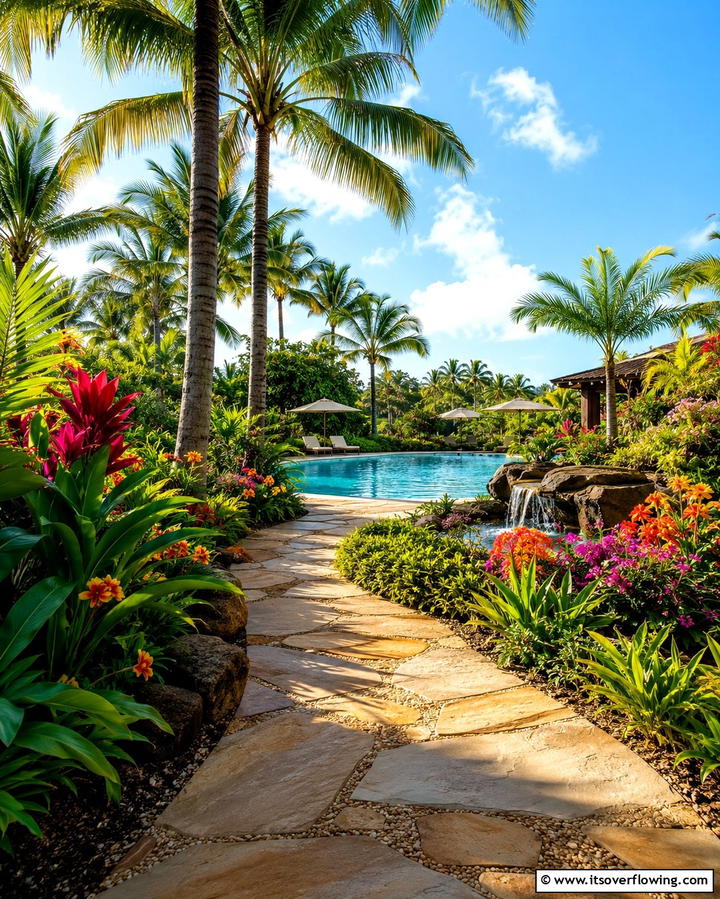Tropical Garden Pathway to the Pool - 25 Tropical Pool Landscaping Ideas for a Resort Feel