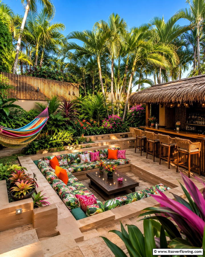 Tropical Getaway Theme - 20 Sunken Patio Ideas for Cozy Outdoor Living