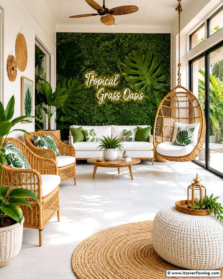 Tropical Grass Oasis - 30 Artificial Grass Wall Design Ideas for Urban Oasis