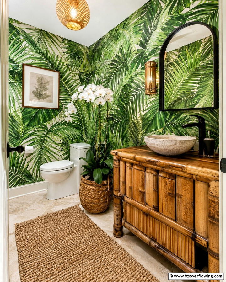 Tropical Green Theme - 25 Green Powder Room Ideas for a Fresh Look