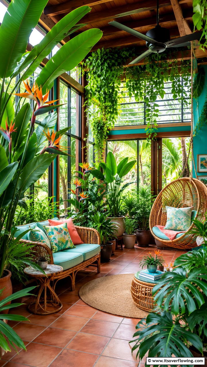 Tropical Indoor Escape - 30 Garden Room Ideas- Cozy Outdoor Retreats & Studios
