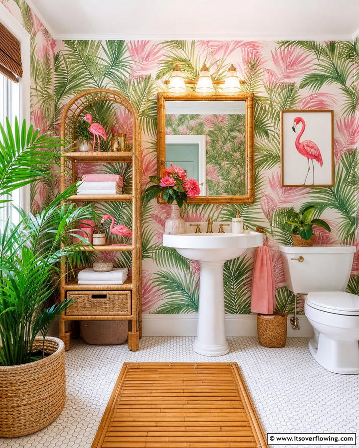 Tropical Inspired Decor - 20 Vibrant Pink and Green Bathroom Design Ideas