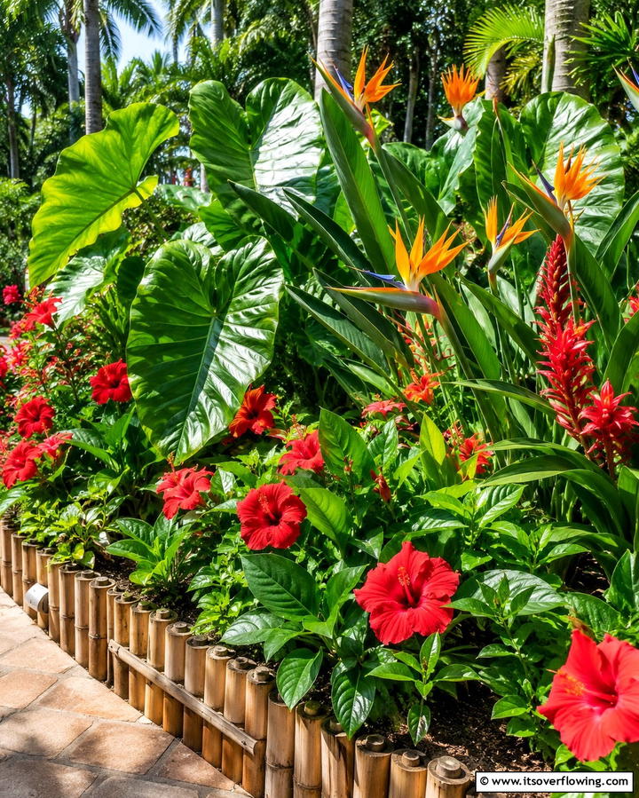 Tropical Inspired Flower Beds - 30 Front Yard Flower Bed Ideas for Curb Appeal Boost