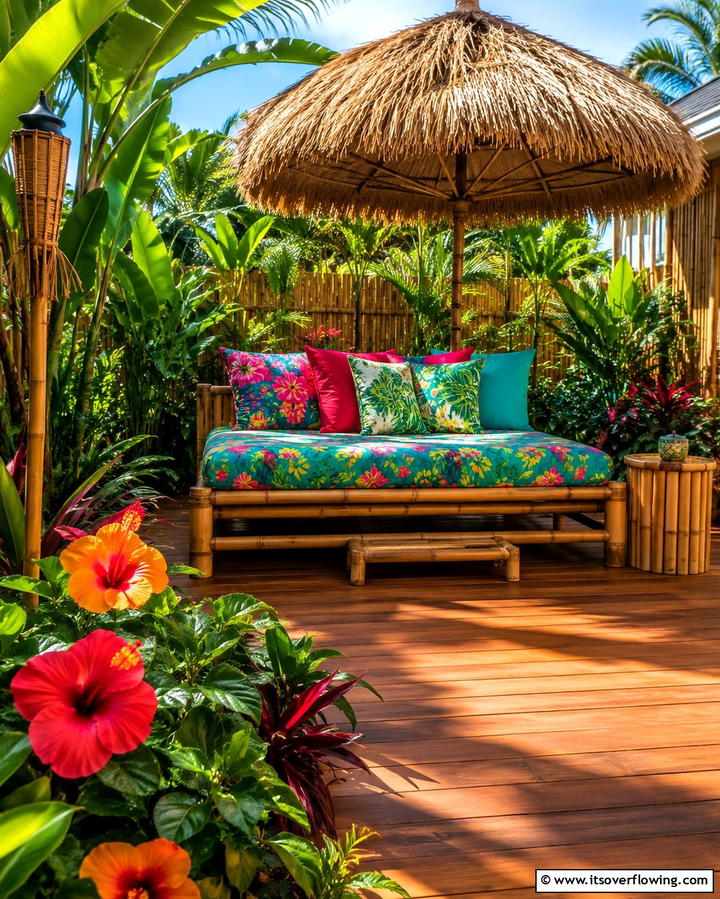 Tropical Inspired Ground Deck - 25 Ground Level Deck Ideas for Easy Outdoor Living