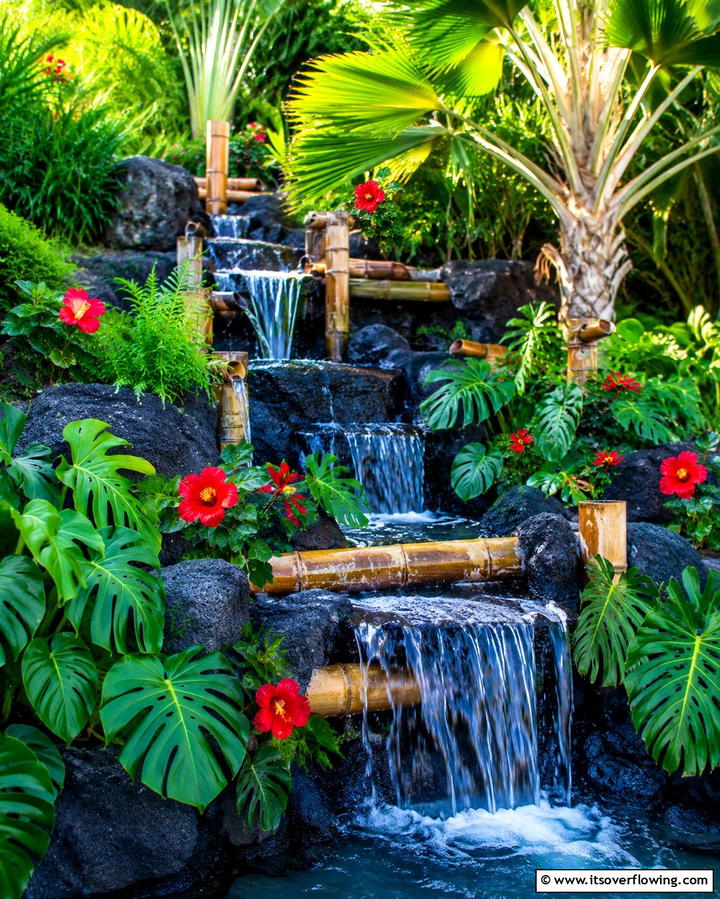 Tropical Inspired Waterfall - 25 Pondless Waterfall Design Ideas for a Serene Backyard
