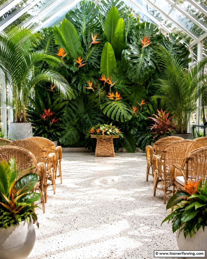 Tropical Leaf Backdrop - 30 Stunning Wedding Altar Design Inspirations