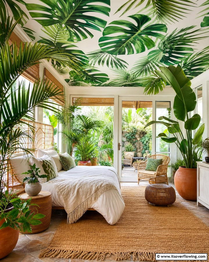 Tropical Leaf Motifs - 25 Ceiling Wallpaper Ideas to Elevate Your Space