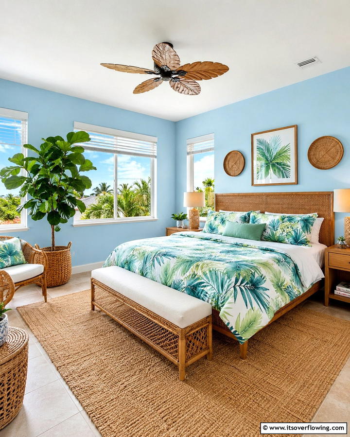Tropical Light Blue Escape - 25 Light Blue Bedroom Ideas for a Serene Retreat