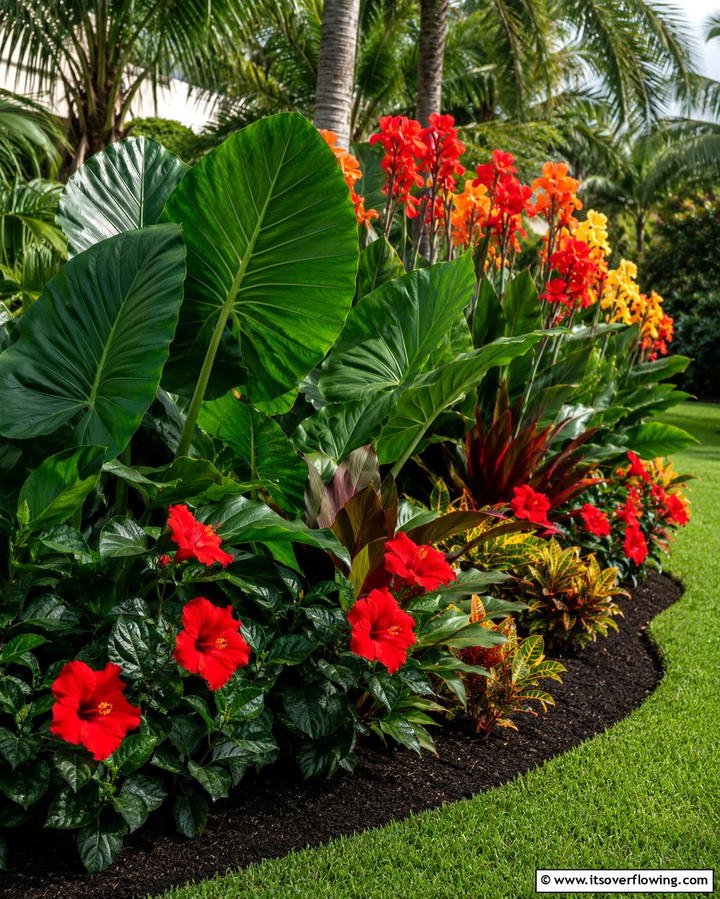 Tropical Oasis Flower Bed - 25 Front Yard Texas Flower Bed Ideas for a Stunning Look