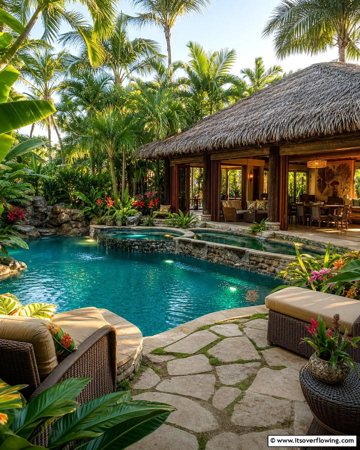 Tropical Oasis Pool House - 21 Pool House Concepts for Stylish Backyard Escapes & Storage