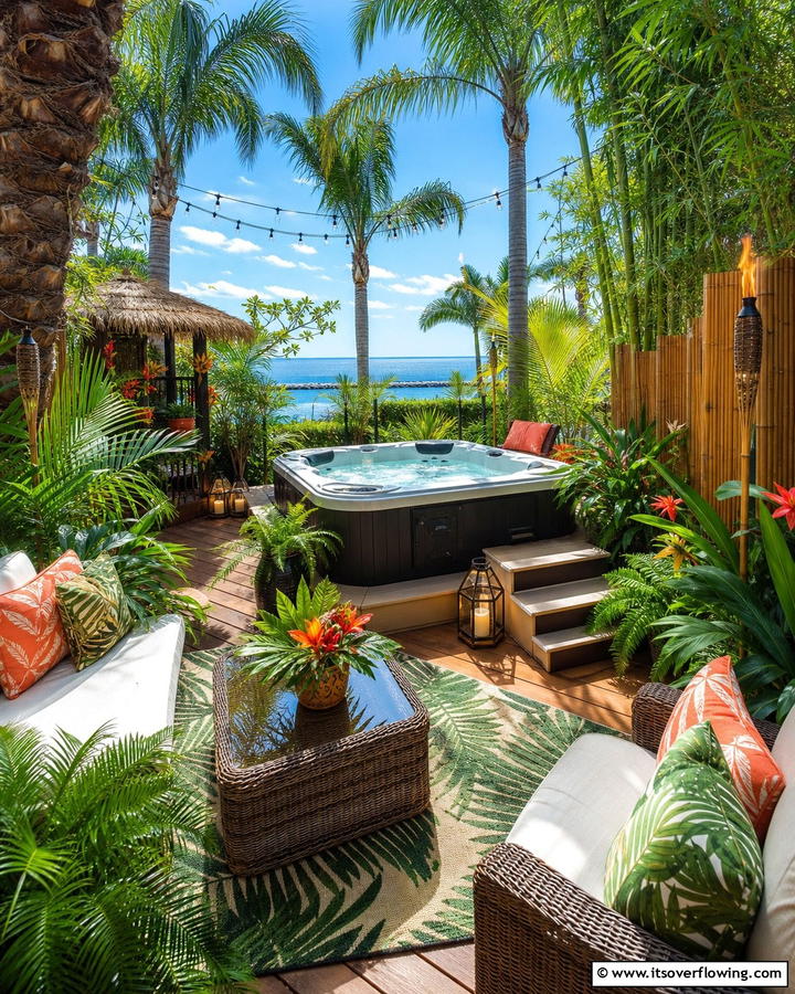 Tropical Oasis Theme - 20 Hot Tub Landscaping Ideas for a Relaxing Retreat