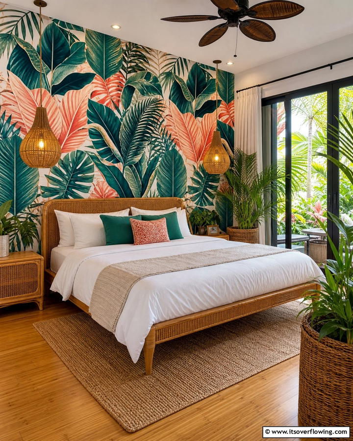 Tropical Oasis Vibes - 21 Stunning Bedroom Wallpaper Ideas to Elevate Your Sanctuary