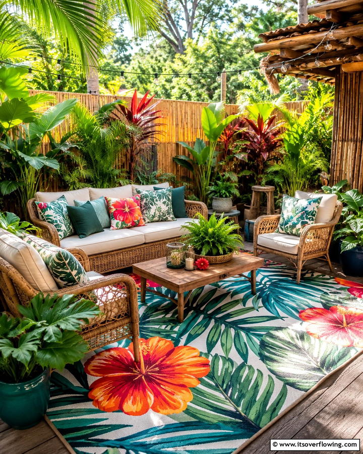 Tropical Outdoor Rugs for Texture - 20 Tropical Backyard Ideas for a Lush Oasis