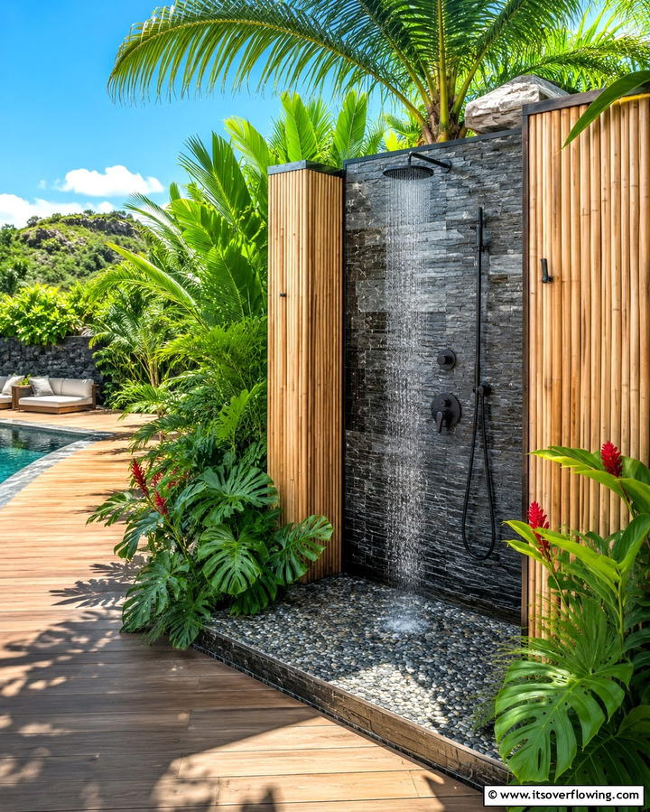 Tropical Outdoor Shower - 25 Tropical Patio Ideas for a Relaxing Outdoor Oasis
