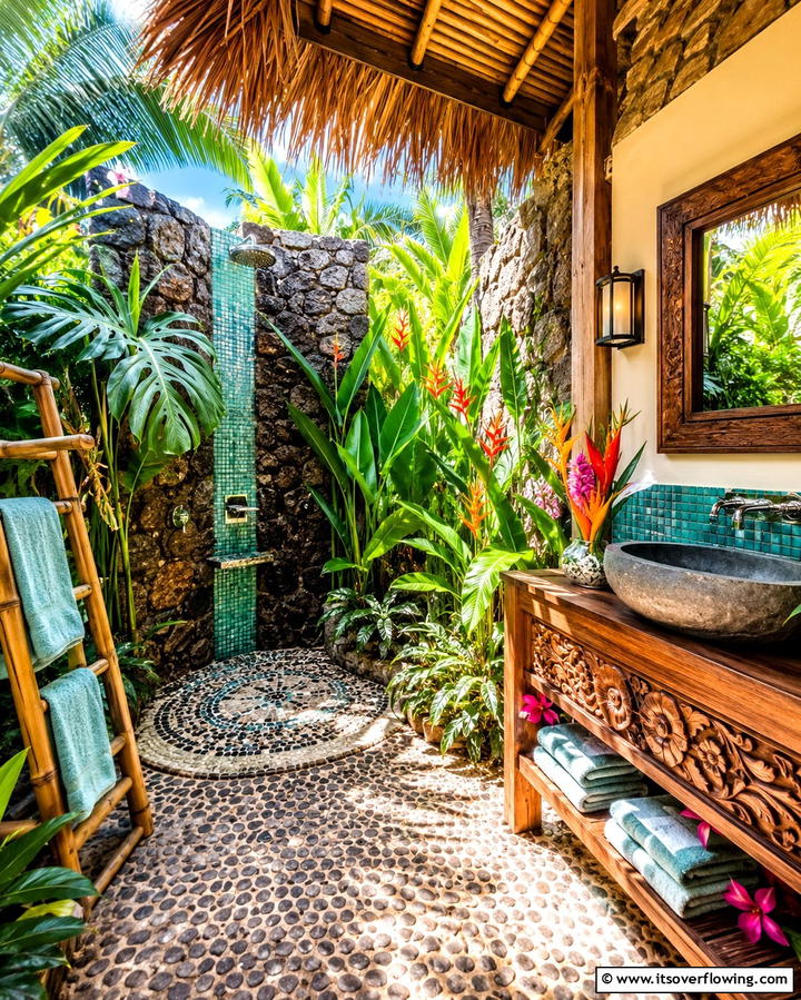Tropical Paradise Bath - 30 Outdoor Bathroom Ideas for a Luxurious Backyard Oasis