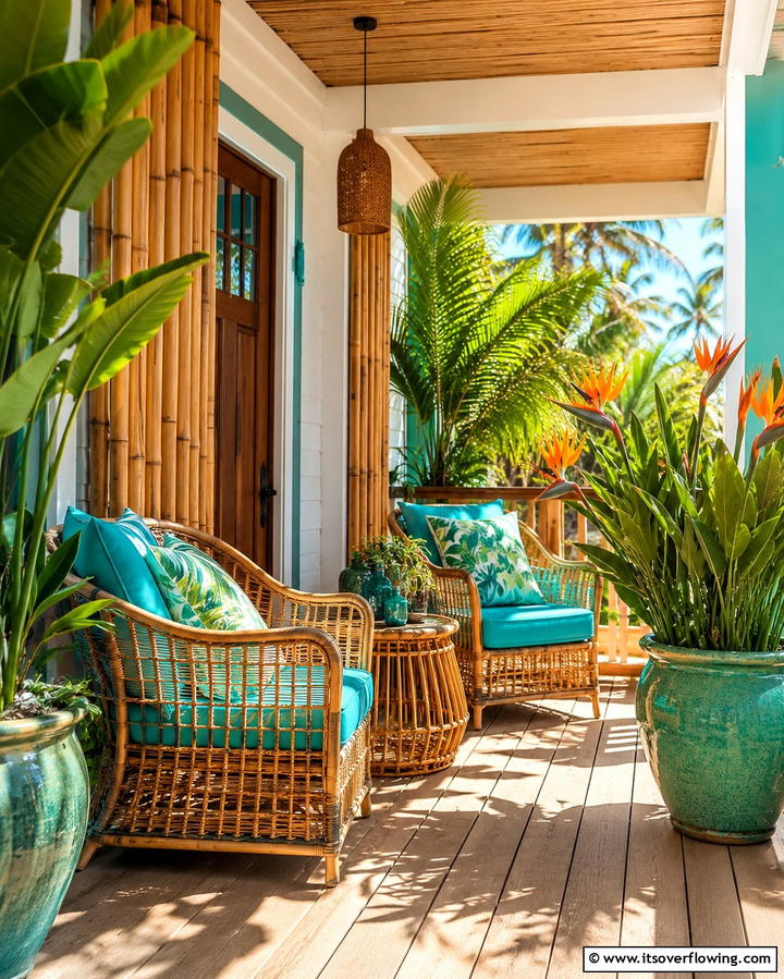 Tropical Paradise Escape - 25 Front Porch Deck Ideas for a Stunning Entryway