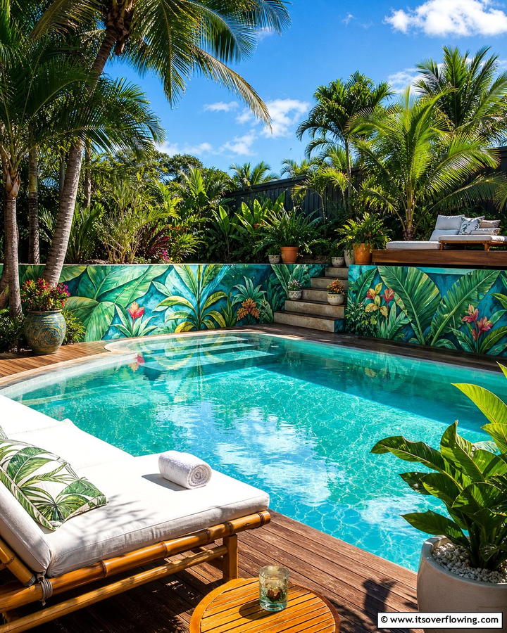 Tropical Paradise Escape - 20 Pool Mural Ideas to Enhance Your Backyard Oasis