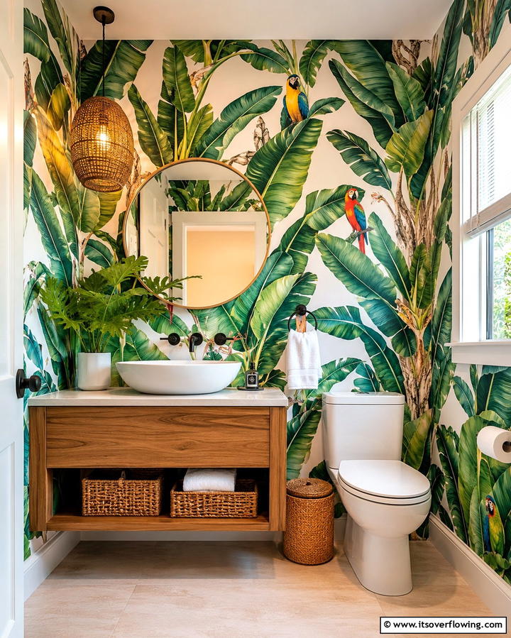 Tropical Paradise Prints - 25 Powder Room Wallpaper Ideas to Elevate Your Space