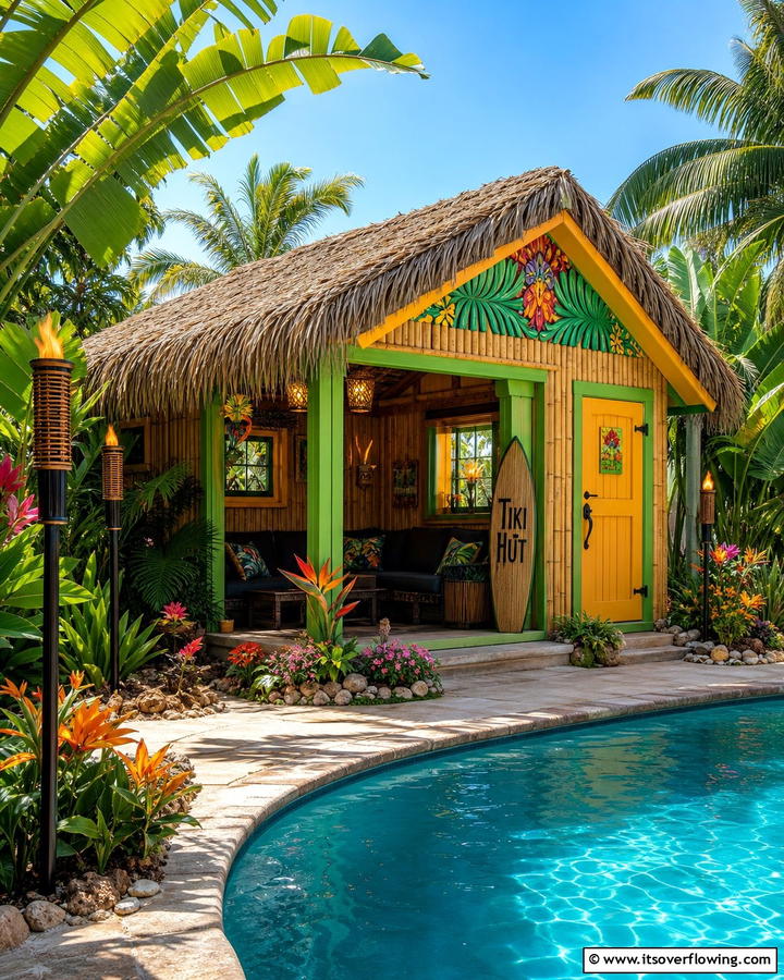 Tropical Paradise Vibe - 20 Pool Shed Ideas to Enhance Your Backyard Oasis