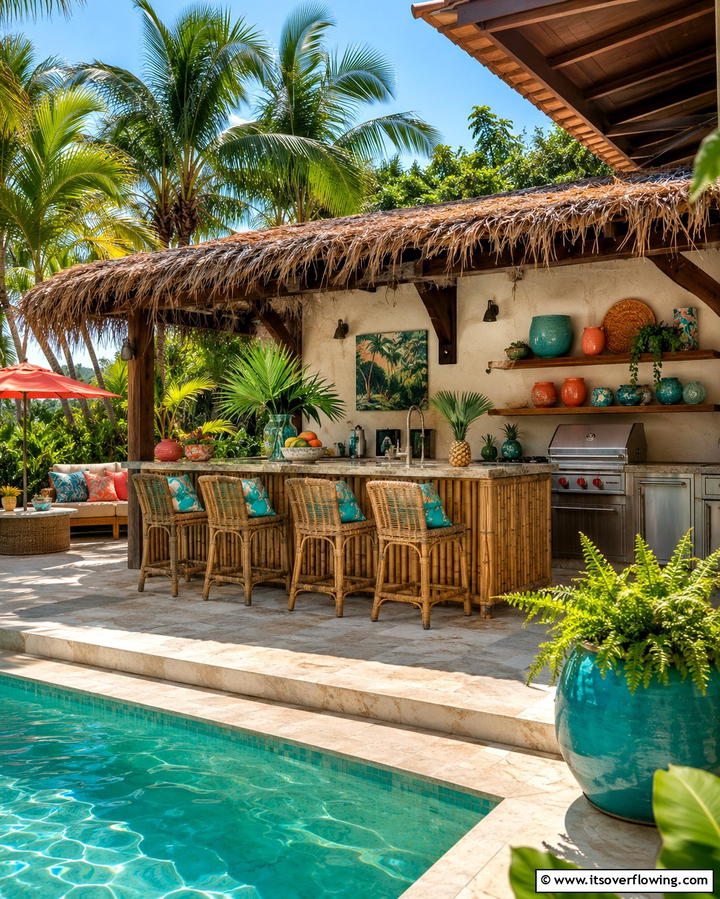Tropical Paradise Vibes - 30 Pool House with Outdoor Kitchen Designs for Entertaining