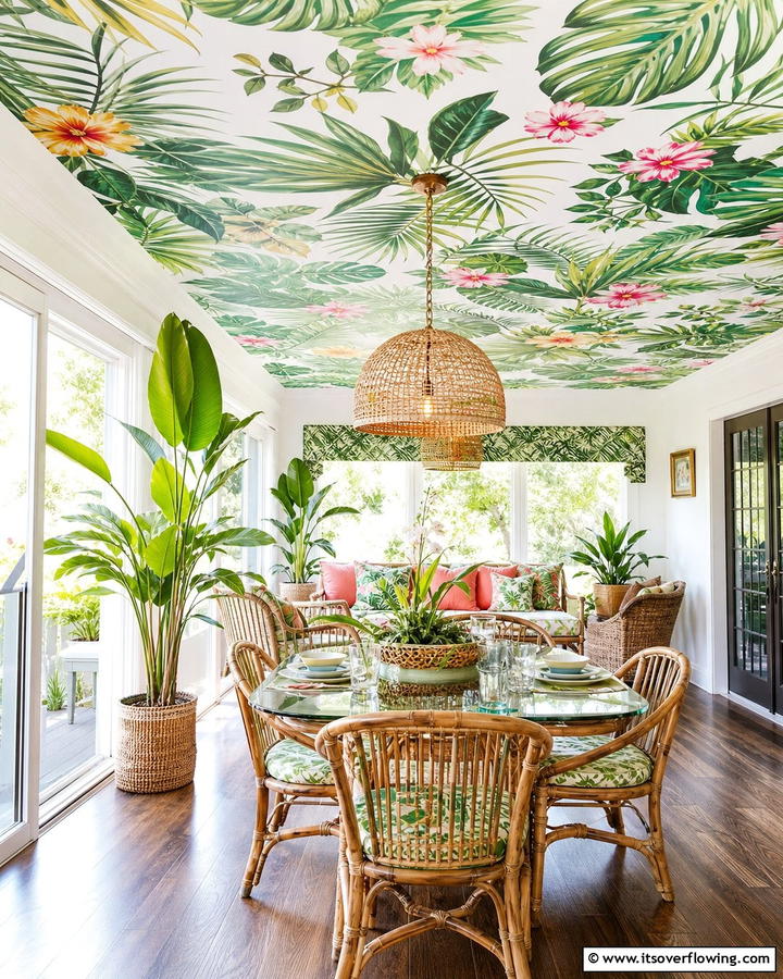 Tropical Paradise for a Vacation Feel - 25 Ceiling Wallpaper Ideas to Elevate Your Space