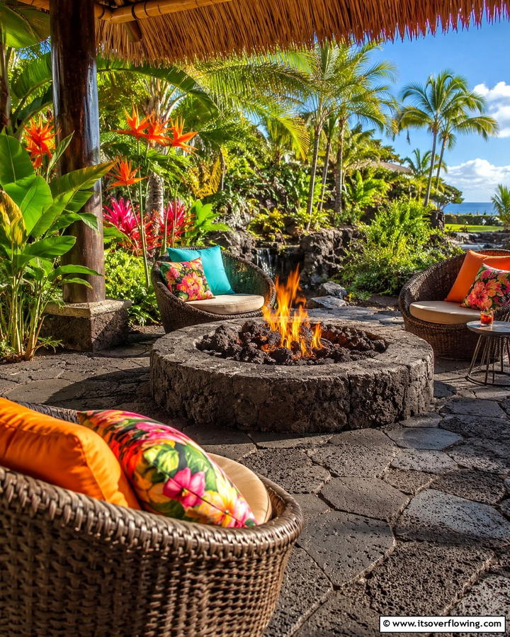 Tropical Paradise with Lava Stones - 20 Stone Patio With a Fire Pit Ideas for Cozy Nights