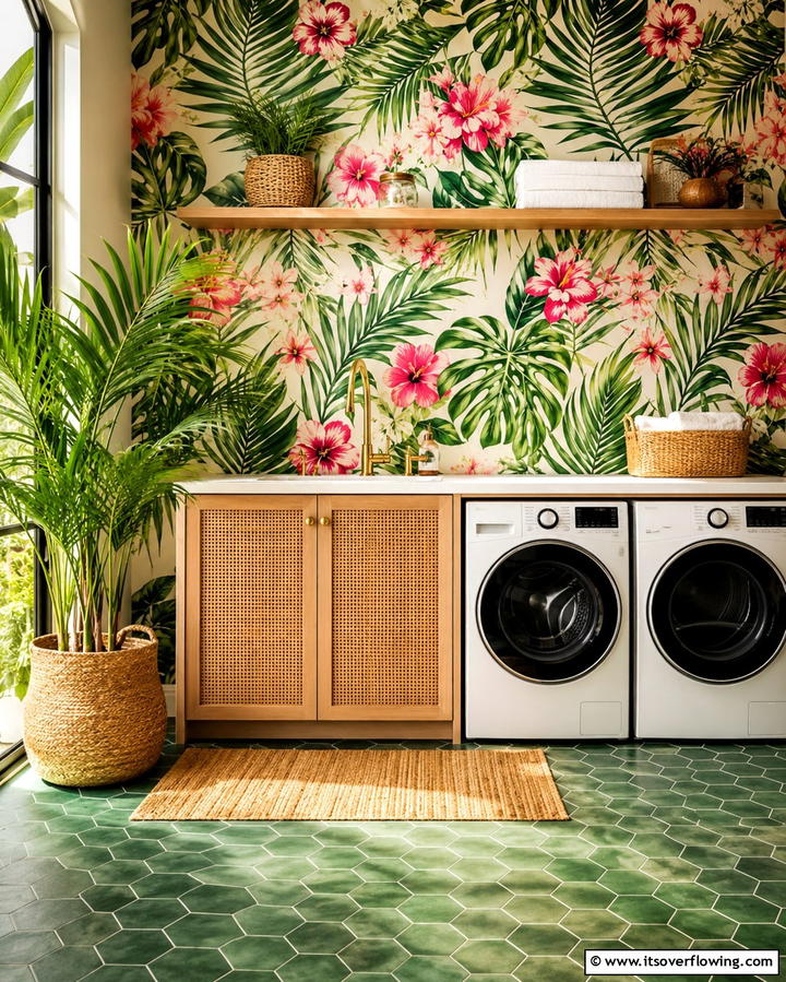 Tropical Patterns - 25 Laundry Room Wallpaper Ideas to Brighten Your Space