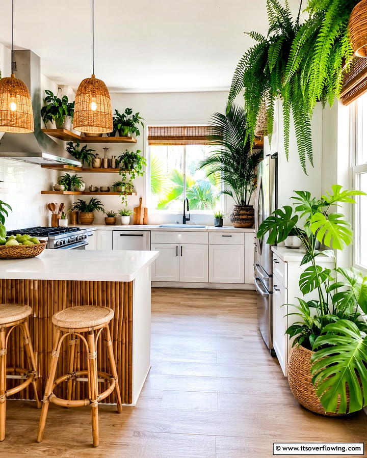 Tropical Plants and Greenery - 20 Tropical Kitchen Ideas for a Vibrant Look