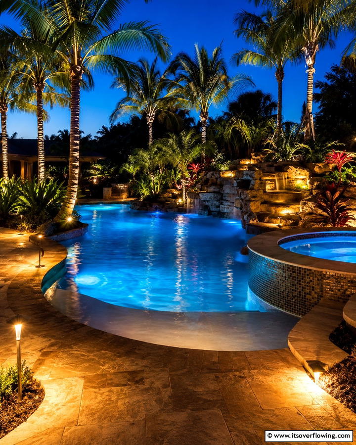 Tropical Pool Lighting - 25 Tropical Pool Landscaping Ideas for a Resort Feel