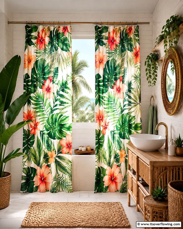 Tropical Print Curtains - 25 Bathroom Curtain Ideas for Privacy and Style