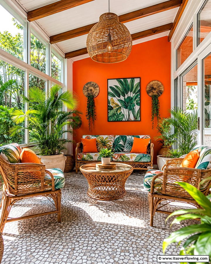 Tropical Sunroom Accent - 20 Orange Accent Wall Ideas to Brighten Your Space