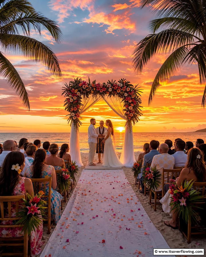 Tropical Sunset Ceremony - 21 Beach Wedding Ideas for a Sun-Kissed Ceremony by the Ocean