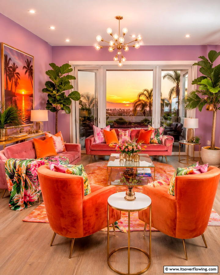 Tropical Sunset Vibes - 30 Vibrant Colorful Living Room Inspirations for Bold Interiors