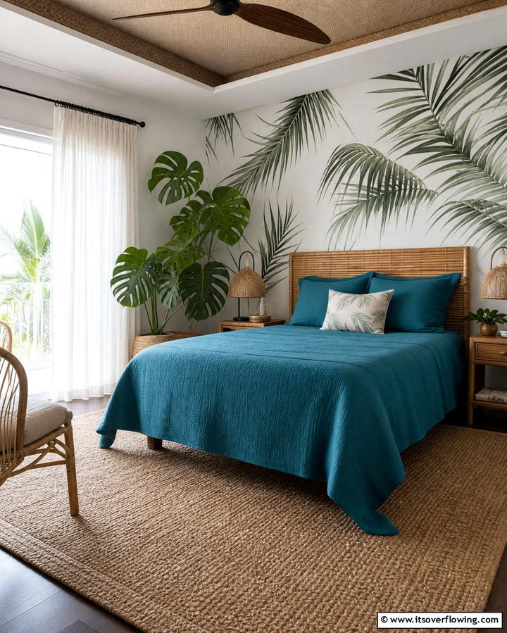 Tropical Teal Escape - 25 Teal Bedroom Ideas for a Serene and Stylish Space