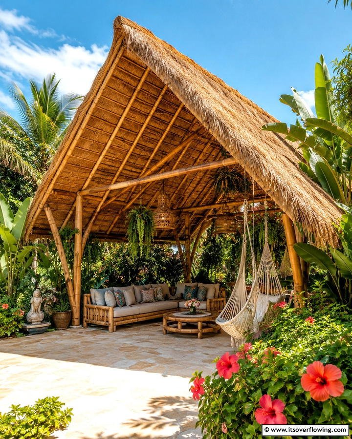 Tropical Thatched Gable Roof - 25 Gable Patio Roof Design Ideas for a Stylish Outdoor Space