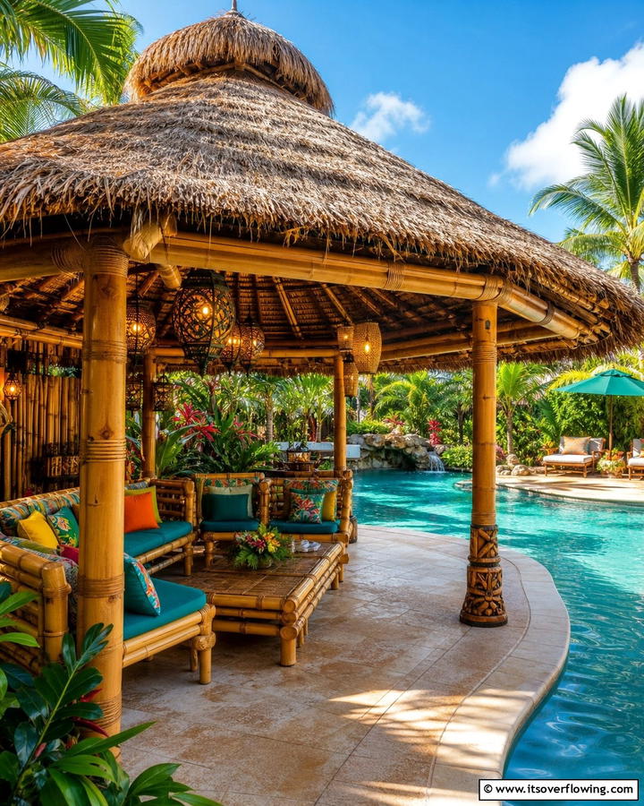 Tropical Thatched Roof Gazebo - 20 Pool Gazebo Ideas for a Stunning Backyard Oasis