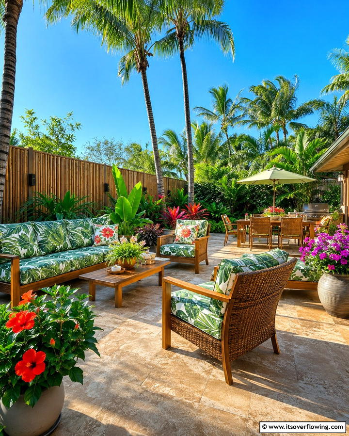 Tropical Themed Furniture for Cohesion - 20 Tropical Backyard Ideas for a Lush Oasis