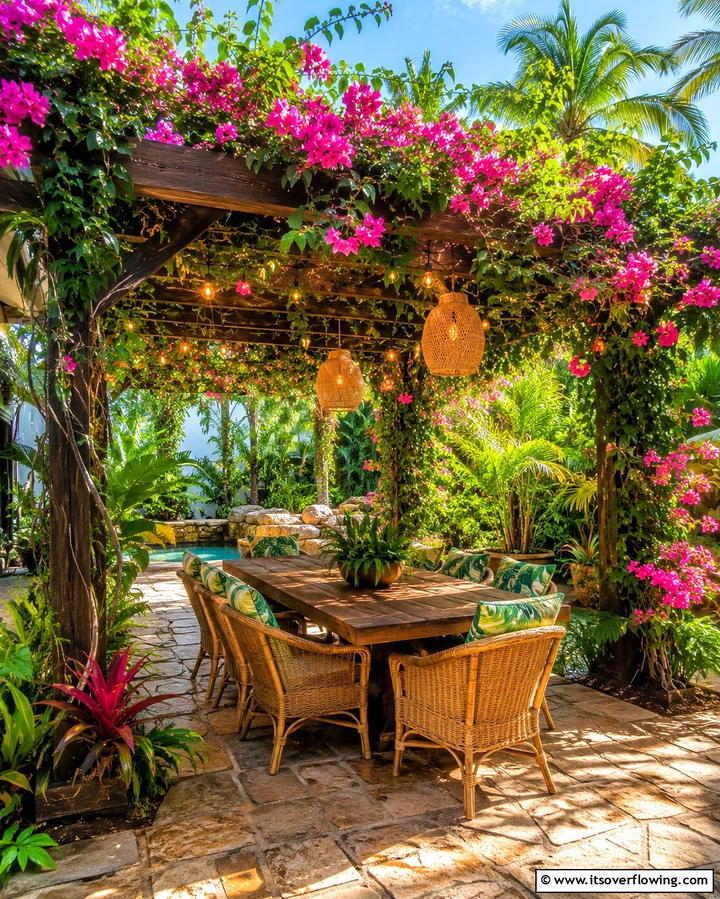 Tropical Themed Pergolas for Shade - 20 Tropical Backyard Ideas for a Lush Oasis