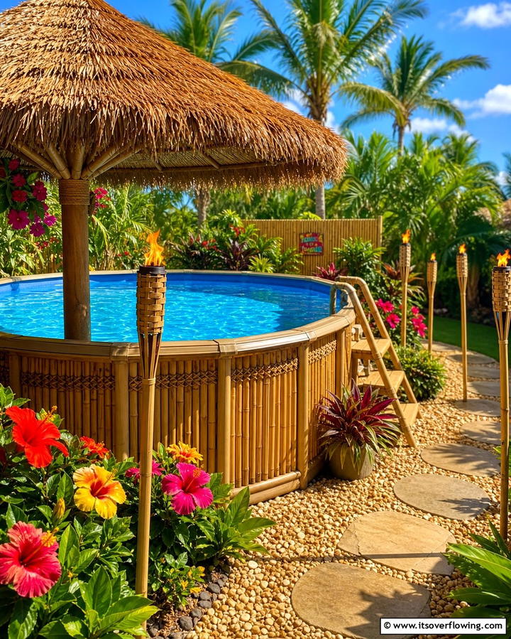Tropical Themed Pool Area - 25 Creative Above Ground Pool Ideas for Your Backyard