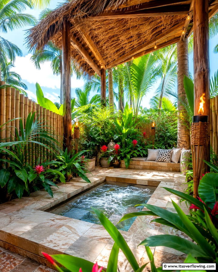 Tropical Themed Sunken Hot Tub - 20 Sunken Hot Tub Ideas for Relaxing Outdoor Spaces