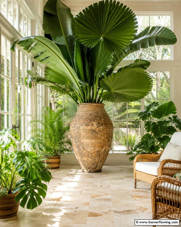 Tropical Themes with Oversized Leaves - 25 Large Floor Vase Decoration Ideas for Stunning Interiors