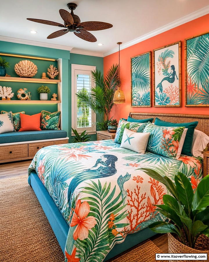 Tropical Tides - 30 Enchanting Mermaid Bedroom Ideas for a Whimsical Retreat
