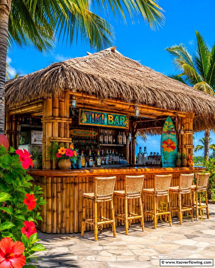 Tropical Tiki Bar Island - 25 Outdoor Kitchen Island Ideas for Entertaining