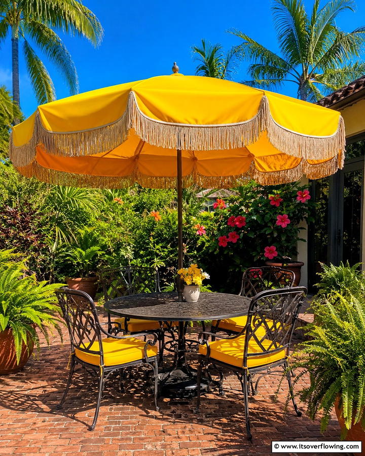 Tropical Umbrella - 25 Tropical Patio Ideas for a Relaxing Outdoor Oasis