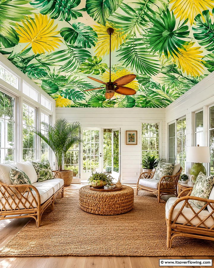 Tropical Vibe Ceiling - 30 Creative Ceiling Paint Ideas to Transform Any Room’s Ambiance