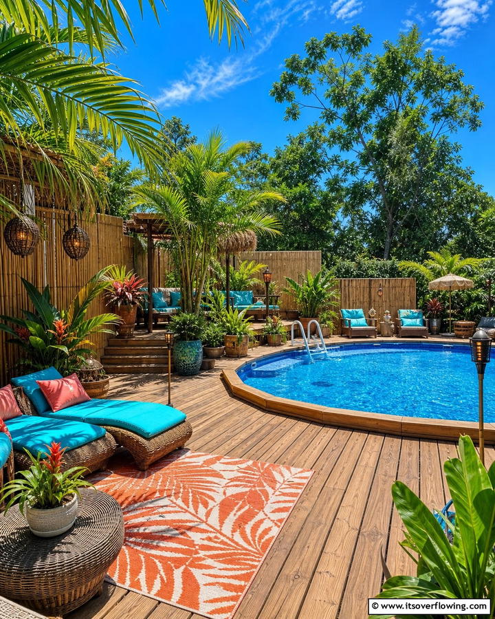 Tropical Vibe Deck Retreat - 21 Above-Ground Pool Deck Ideas for Backyard Fun