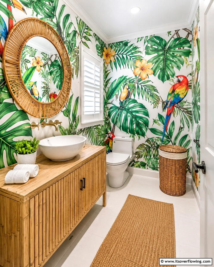 Tropical Vibes - 25 Powder Room Wallpaper Ideas to Elevate Your Space
